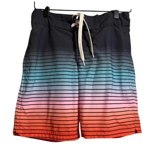 Art Class Boys Ombre Striped Swim Trunks Grey Teal Orange Board Shorts Size 10